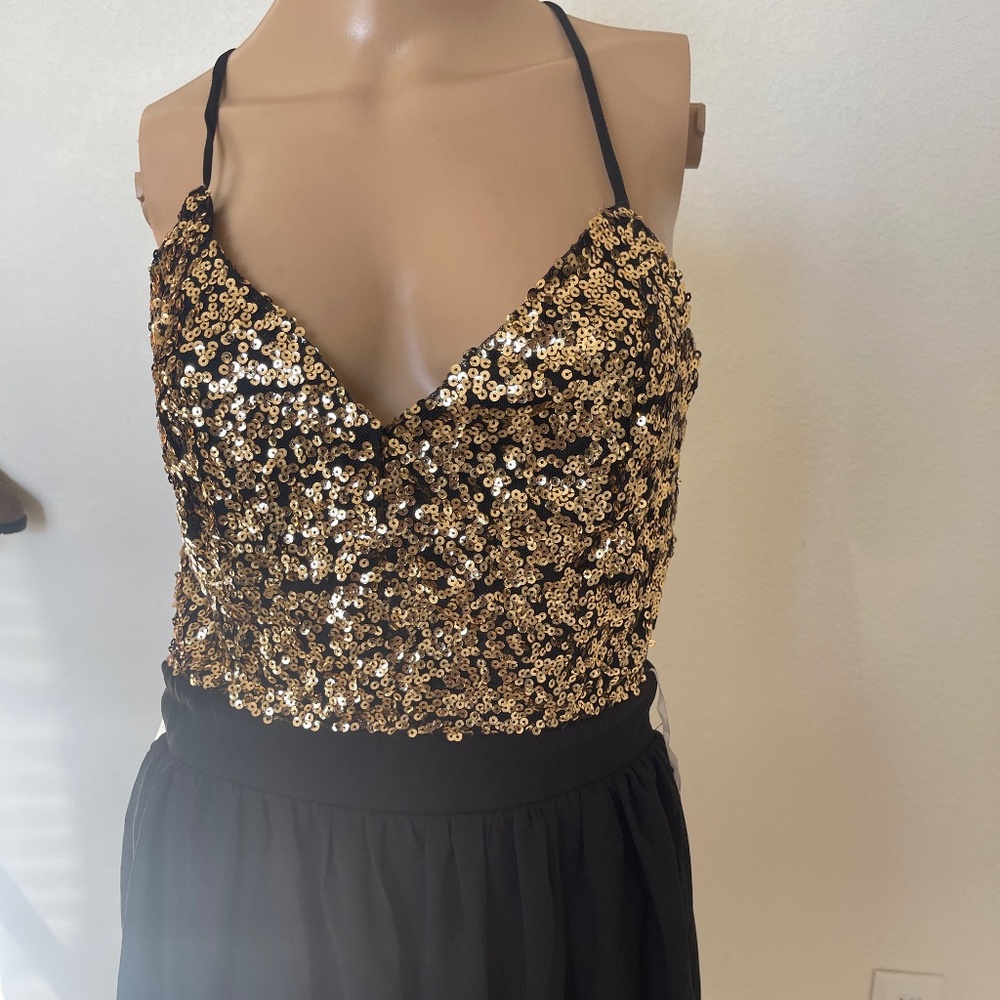 Brand new mystic gold sequin and chiffon dress